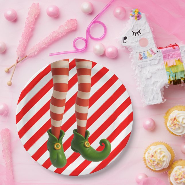 Funny Elf Legs Christmas | North Pole Mischief  Pappteller (Party)