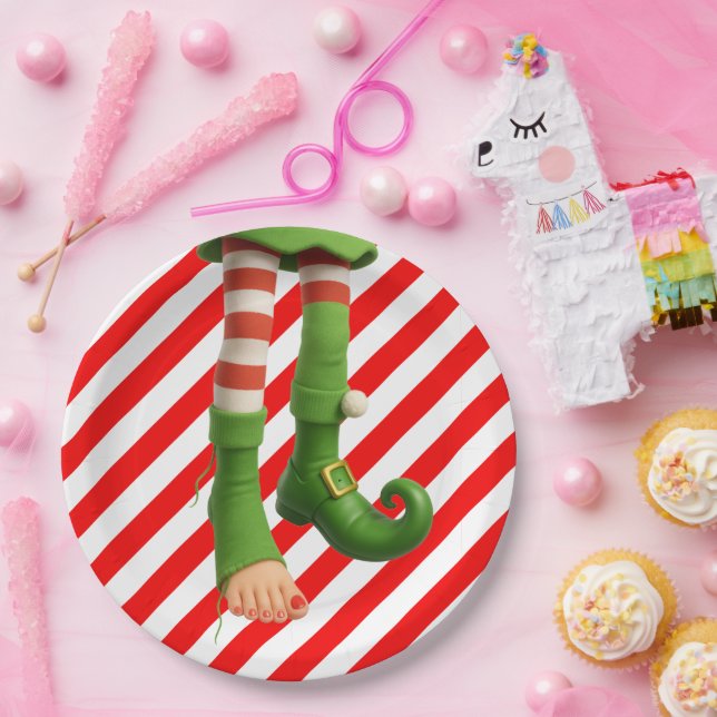 Funny Elf Legs Christmas | North Pole Mischief  Pappteller (Party)