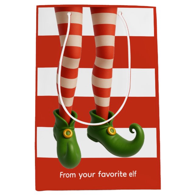 Funny Elf Legs | North Pole Mischief Gift Wrap  Mittlere Geschenktüte (Vorderseite)