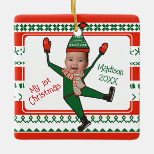 Funny Elf Mein erstes Weihnachts Red Green Custom Keramikornament