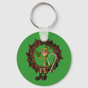 Funny Elf on Wreath Weihnachtsfeiertag Schlüsselan Schlüsselanhänger