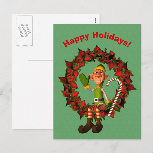 Funny Elf über den Weihnachtsfeiertag Postkarte (Vorne/Hinten)