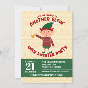 Funny Elfin Weihnachts-Ugly-Sweater-Party Einladung