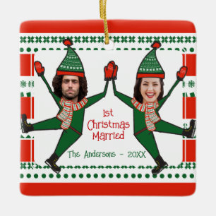 Funny Elves 1. Weihnachten Verheiratet Red Green C Keramikornament