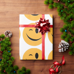 Funny Emoji Wink Smile Laugh Gelbes Gesicht Geschenkpapier