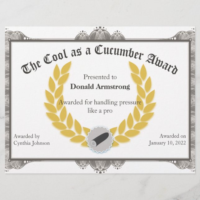 Funny Employee Award - Cool als Gurke (Vorderseite)