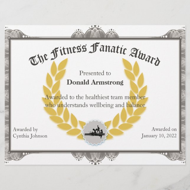 Funny Employee Award - Fitness Fanatic (Vorderseite)