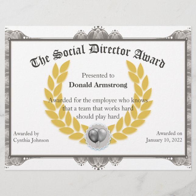 Funny Employee Award - Social Director (Vorderseite)