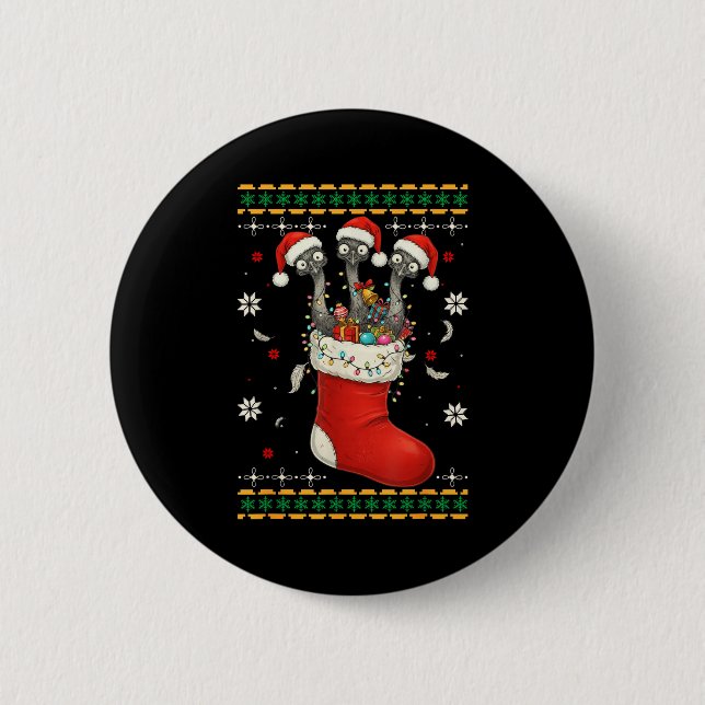 Funny Emu Bird In Xmas Socks Lights Christmas  Button (Vorderseite)