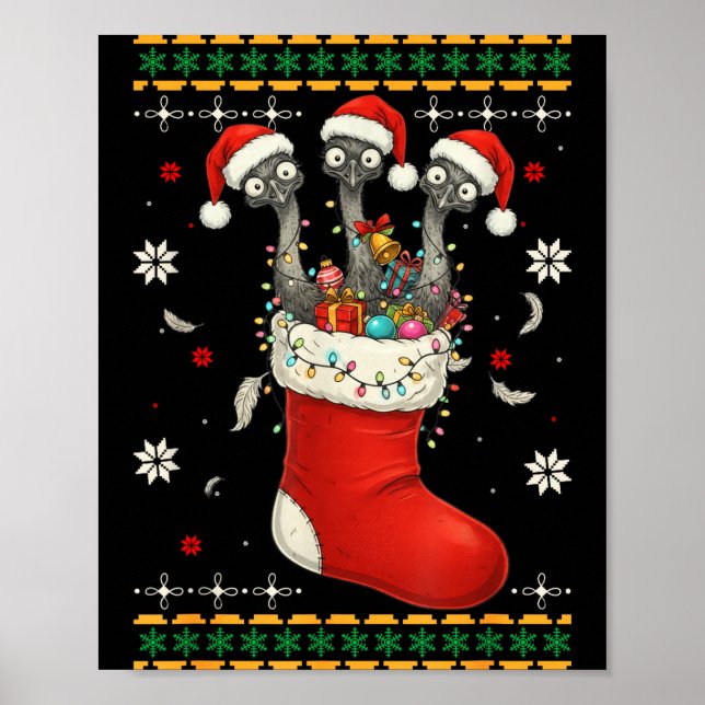 Funny Emu Bird In Xmas Socks Lights Christmas  Poster (Vorne)