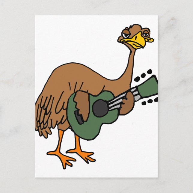 Funny Emu Bird Playing Gitarre Cartoon Postkarte (Vorderseite)