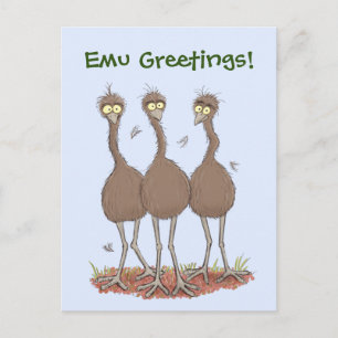 Funny emu trio Cartoon Illustration Postkarte