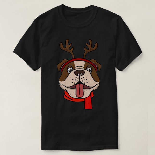 Funny English Bulldog Christmas Reindeer Antlers X T-Shirt (Design vorne)