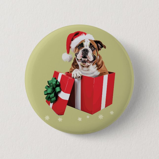 Funny English Bulldog Dog Tree Weihnachtsbeleuchtu Button (Vorderseite)