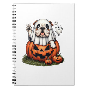 Funny English Bulldog Ghost Boo Halloween Womens M Notizblock