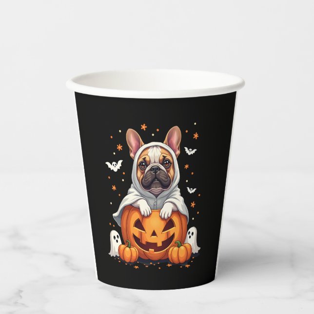Funny English Bulldog Ghost Boo Halloween Womens M Pappbecher (Vorderseite)