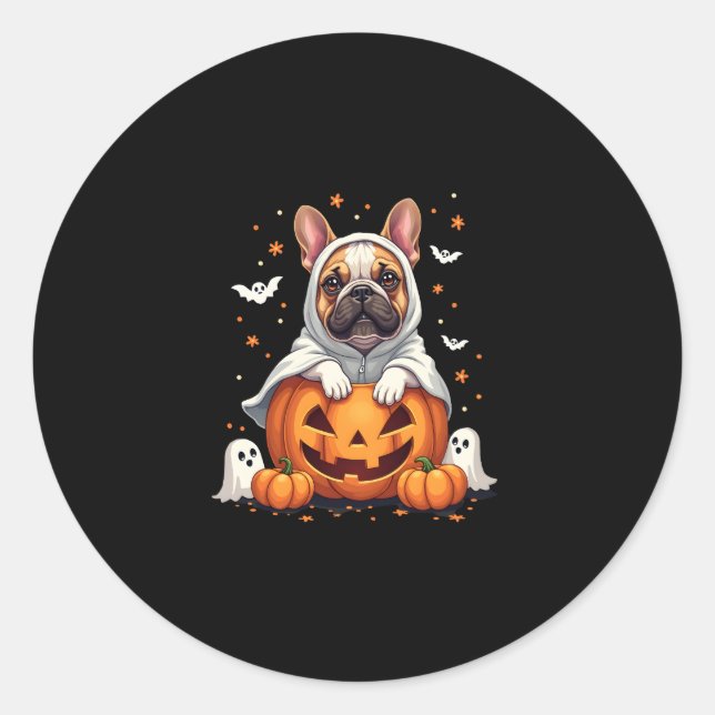 Funny English Bulldog Ghost Boo Halloween Womens M Runder Aufkleber (Vorderseite)
