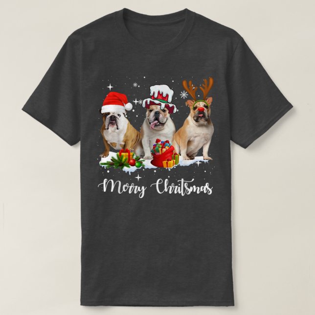 Funny English Bulldog Hund Frohe Weihnachts-Party  T-Shirt (Design vorne)