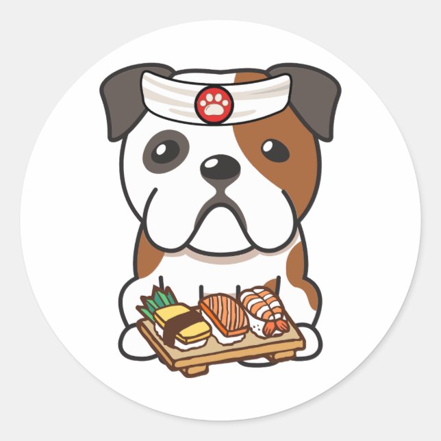 Funny English Bulldog ist ein Sushi-Koch Runder Aufkleber (Vorderseite)