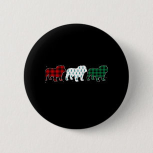 Funny English Bulldog Red Kariert Christmas Dog Li Button