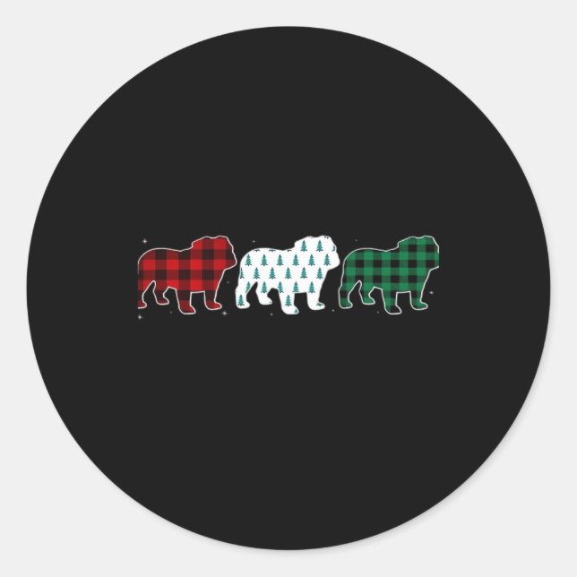 Funny English Bulldog Red Kariert Christmas Dog Li Runder Aufkleber (Vorderseite)