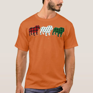 Funny English Bulldog Red Kariert Christmas Tree D T-Shirt