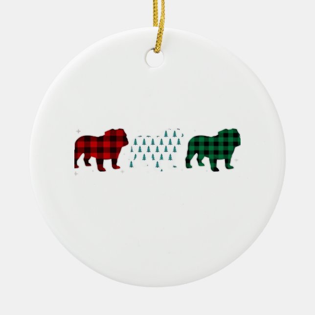 Funny English Bulldog Red Plaid Christmas Dog Love Keramik Ornament (Vorne)