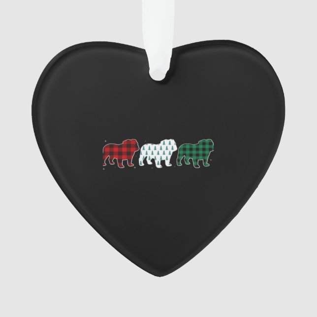 Funny English Bulldog Red Plaid Christmas Dog Love Ornament (Vorderseite)