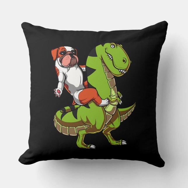 Funny English Bulldog Riding T-Rex Dinosaur Kissen (Vorderseite)