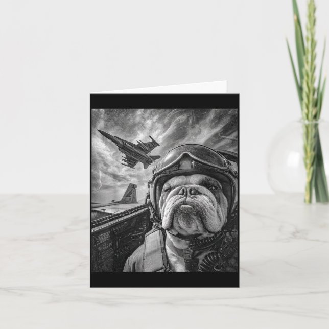 Funny English Bulldog Selfie Fighter Jet Lot Aviat Karte (Vorderseite)