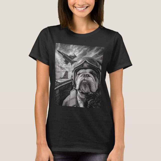 Funny English Bulldog Selfie Fighter Jet Lot Aviat T-Shirt (Vorderseite)