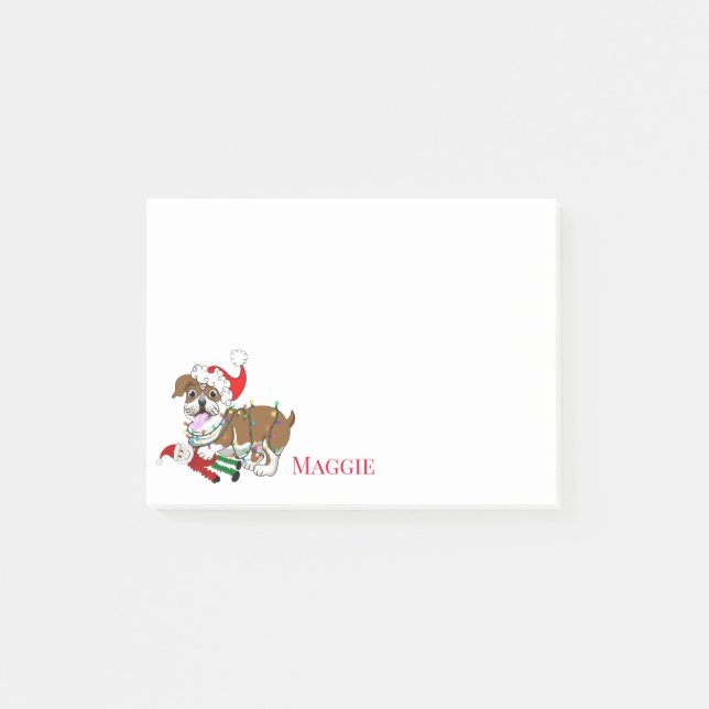 Funny English Bulldog Xmas Lights Post-it Notes Klebezettel (Vorderseite)