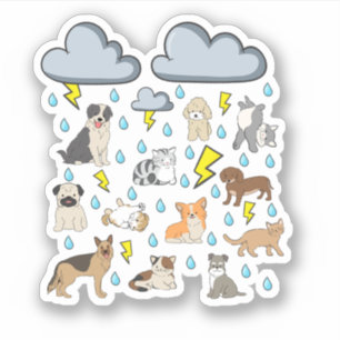 Funny English Idiom Raining Katzen und Hunde Welpe Aufkleber