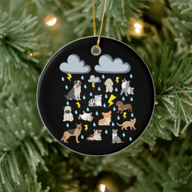 Funny English Idiom Raining Katzen und Hunde Welpe Keramik Ornament (Baum)