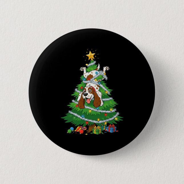 Funny English Springer Spaniel Dog Christmas Tree  Button (Vorderseite)