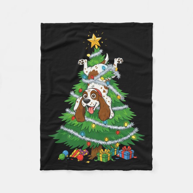 Funny English Springer Spaniel Dog Christmas Tree  Fleecedecke (Vorderseite)
