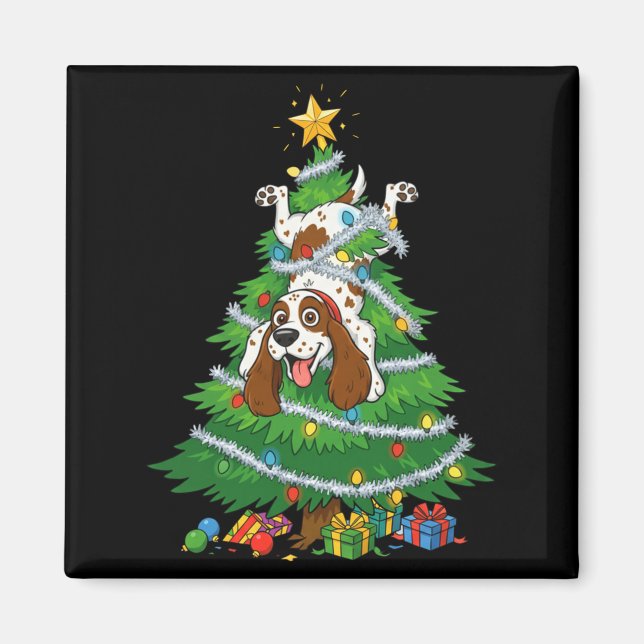 Funny English Springer Spaniel Dog Christmas Tree  Magnet (Vorne)