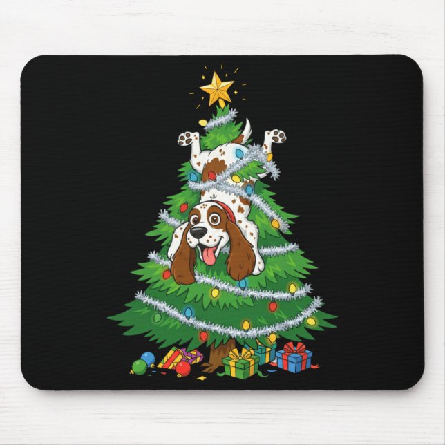 Funny English Springer Spaniel Dog Christmas Tree  Mousepad (Vorne)