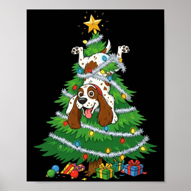 Funny English Springer Spaniel Dog Christmas Tree  Poster (Vorne)