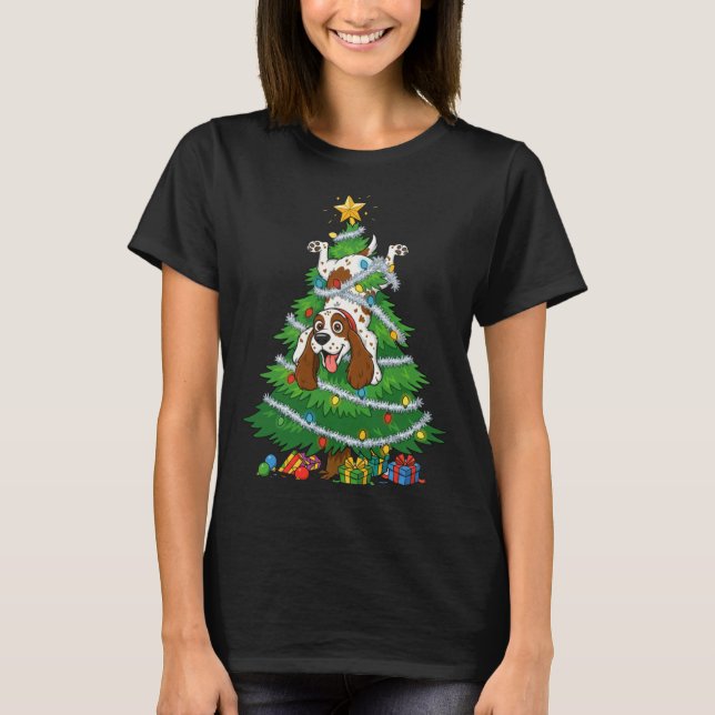 Funny English Springer Spaniel Dog Christmas Tree  T-Shirt (Vorderseite)