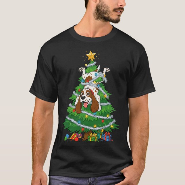 Funny English Springer Spaniel Dog Christmas Tree  T-Shirt (Vorderseite)