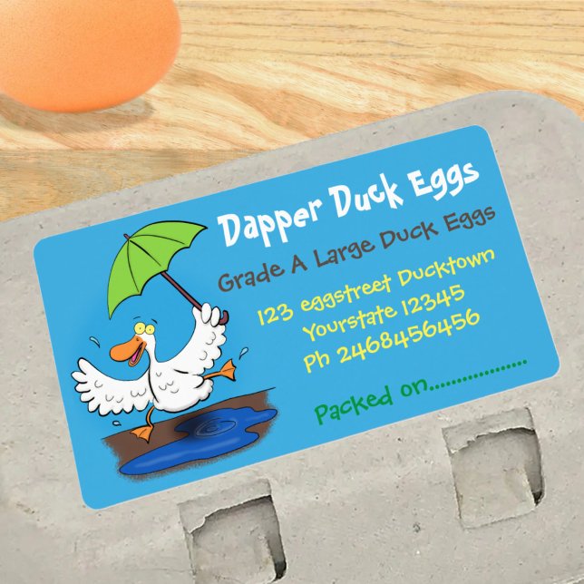 Funny Ente tanzen Cartoon Illustration Eierkarton (Duck egg carton labels in cute cartoon style will add fun to your fresh produce.)