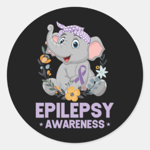 Funny Epilepsy Awareness Blume Elephant Ribbon 1 Runder Aufkleber