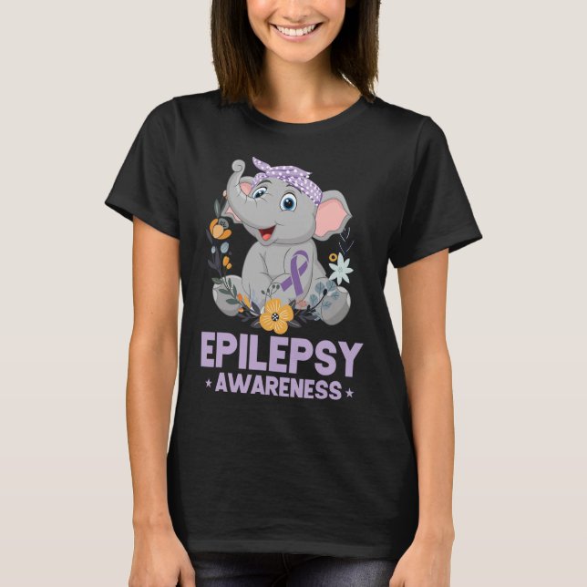 Funny Epilepsy Awareness Blume Elephant Ribbon 1 T-Shirt (Vorderseite)