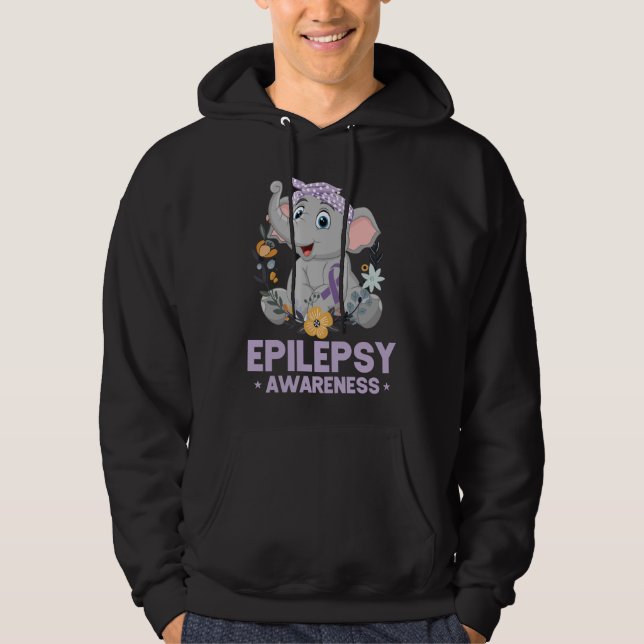 Funny Epilepsy Awareness Blume Elephant Ribbon Hoodie (Vorderseite)