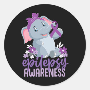 Funny Epilepsy Awareness Blume Elephant Ribbon Runder Aufkleber