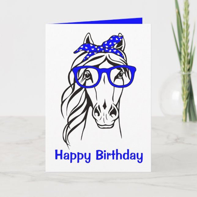 Funny Equestrian Blue Western Cute Horse Birthday  Karte (Vorderseite)