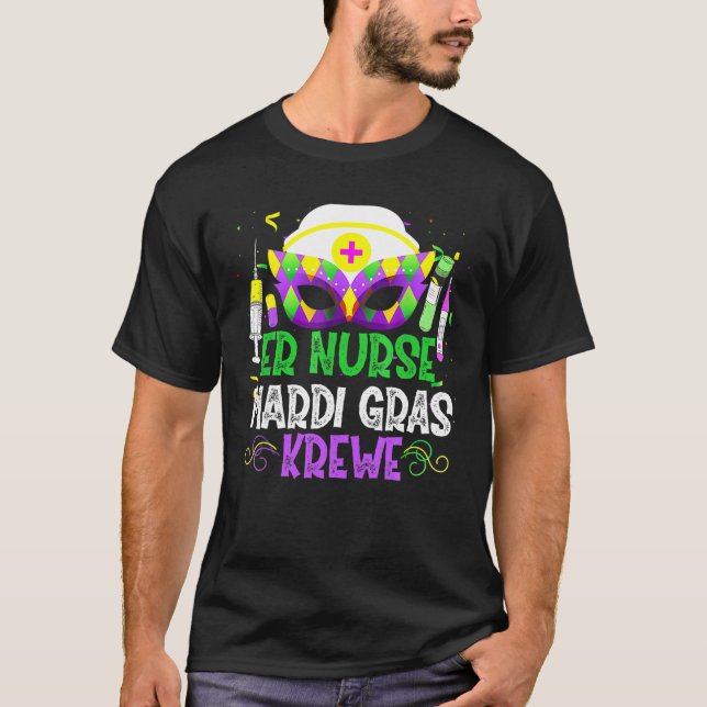 Funny ER Nurse Krewe Pflegemasken Mardi Gras Carn T-Shirt (Vorderseite)
