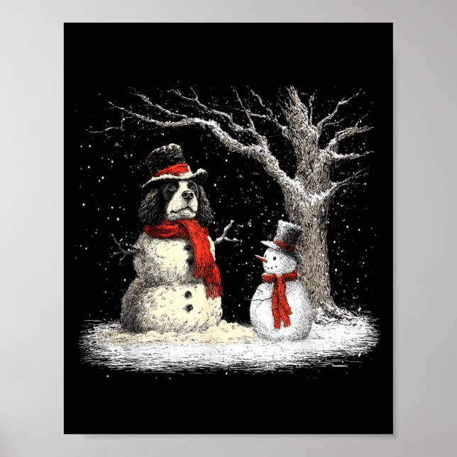 Funny Er Spaniel Dog In The Snow Tree Christmas Wi Poster (Vorne)