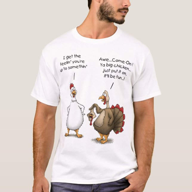 Funny Erntedank Big Chicken Es wird Spaß in der Tü T-Shirt (Vorderseite)